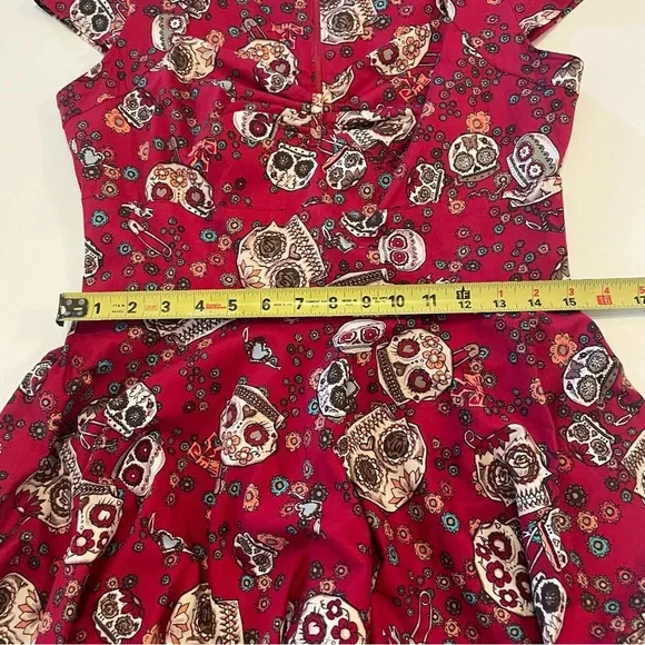 Hell Bunny Sugar Skull print dress. Size M. Sweetheart neck. Back zipper. Used. - Picture 7 of 13